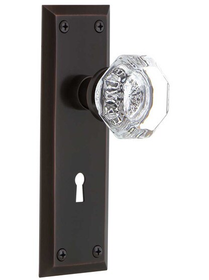 New York Style Door Set With Waldorf Crystal Glass Door Knobs in Timeless Bronze.